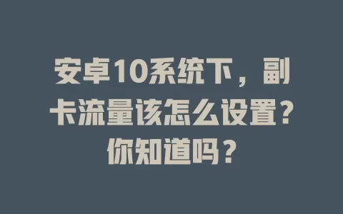 安卓10系统下，副卡流量该怎么设置？你知道吗？