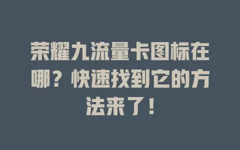荣耀九流量卡图标在哪？快速找到它的方法来了！