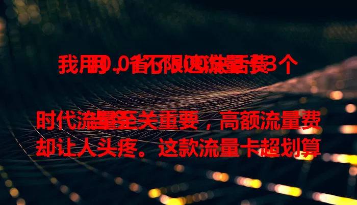 我用0.01不限速流量卡3个月，省了500块话费

当今时代流量至关重要，高额流量费却让人头疼。这款流量卡超划算，0.01元畅享不限速流量，速度快又稳，办理使用便捷。用它3个月省500话费，快试试！