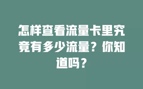 怎样查看流量卡里究竟有多少流量？你知道吗？