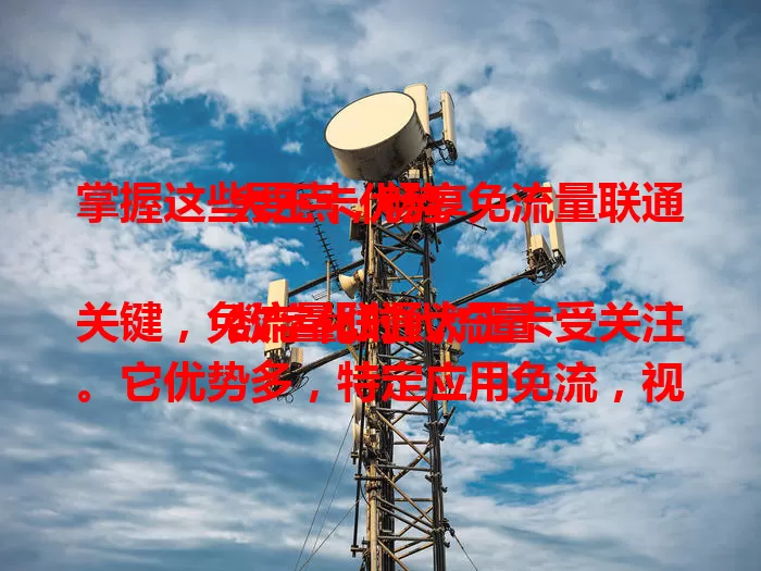 掌握这些要点，畅享免流量联通大王卡优势

数字化时代流量关键，免流量联通大王卡受关注。它优势多，特定应用免流，视频资讯轻松看，网络质量好。使用时了解规则、注意兼容，掌握要点就能畅享精彩上网体验