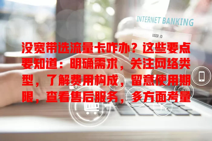 没宽带选流量卡咋办？这些要点要知道：明确需求，关注网络类型，了解费用构成，留意使用期限，查看售后服务，多方面考量选出适合的流量卡畅享数字生活