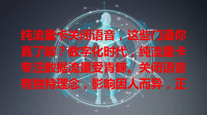 纯流量卡关闭语音，这些门道你真了解？数字化时代，纯流量卡专注数据流量受青睐。关闭语音有独特理念，影响因人而异，正确使用要明确需求、优化网络、合理规划流量，它是双刃剑，了解能畅享便捷实惠。