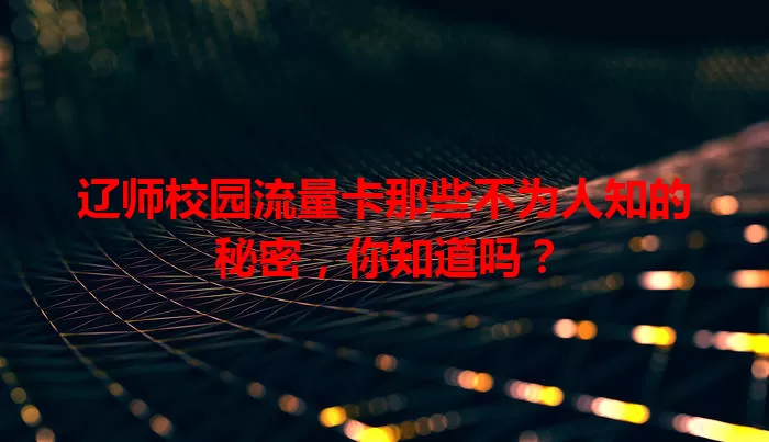辽师校园流量卡那些不为人知的秘密，你知道吗？