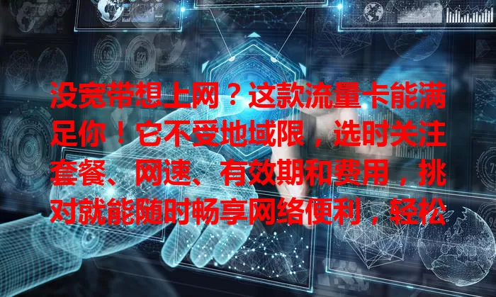 没宽带想上网？这款流量卡能满足你！它不受地域限，选时关注套餐、网速、有效期和费用，挑对就能随时畅享网络便利，轻松拥抱网络世界