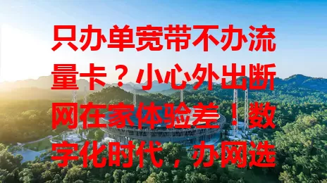只办单宽带不办流量卡？小心外出断网在家体验差！数字化时代，办网选单宽带还是流量卡？单宽带适合家中多设备稳定上网，流量卡方便移动办公娱乐。合理搭配二者，畅享全方位网络！
