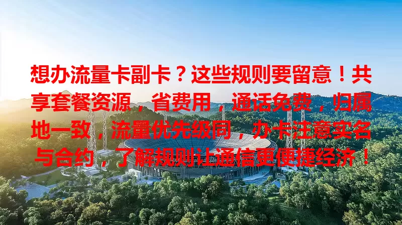 想办流量卡副卡？这些规则要留意！共享套餐资源，省费用，通话免费，归属地一致，流量优先级同，办卡注意实名与合约，了解规则让通信更便捷经济！