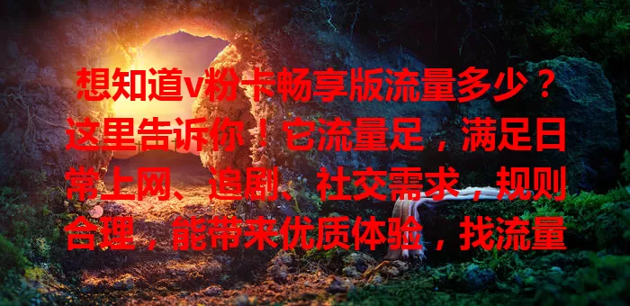 想知道v粉卡畅享版流量多少？这里告诉你！它流量足，满足日常上网、追剧、社交需求，规则合理，能带来优质体验，找流量卡的话它值得考虑。