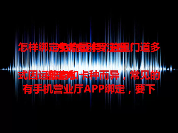 怎样绑定免流量卡？这里门道多，方式有别要注意！

绑定方式因运营商和卡种而异，常见的有手机营业厅APP绑定，要下载安装按提示操作找入口。进入绑定页填卡号、密码等要准确。还有短信指令绑定及应用内绑定，绑定中注意网络稳定，遇问题打客服咨询。