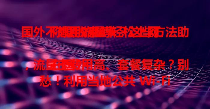 国外不想用流量卡？这些方法助你摆脱束缚轻松上网

在国外，流量卡费用高、套餐复杂？别愁！利用当地公共 Wi-Fi、酒店网络、共享网络，或备随身 Wi-Fi 设备，提前下好离线应用，即便没流量卡也能满足基本网络需求，畅享国外网络生活。
