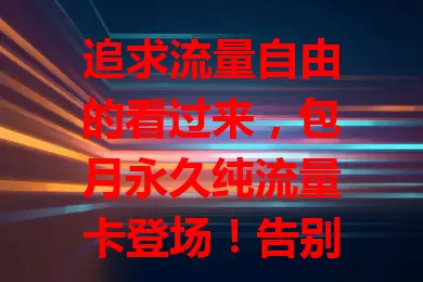追求流量自由的看过来，包月永久纯流量卡登场！告别流量费用困扰，固定费用享永久流量，超灵活无合约，尽情刷视频玩游戏，开启自由上网新体验