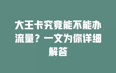 大王卡究竟能不能办流量？一文为你详细解答