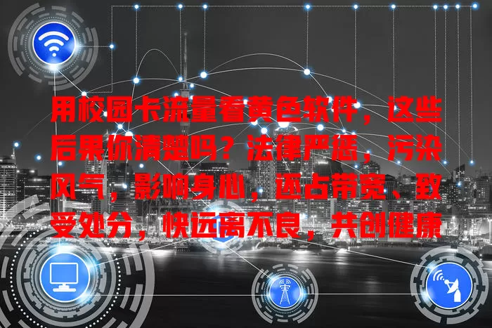 用校园卡流量看黄色软件，这些后果你清楚吗？法律严惩，污染风气，影响身心，还占带宽、致受处分，快远离不良，共创健康校园网