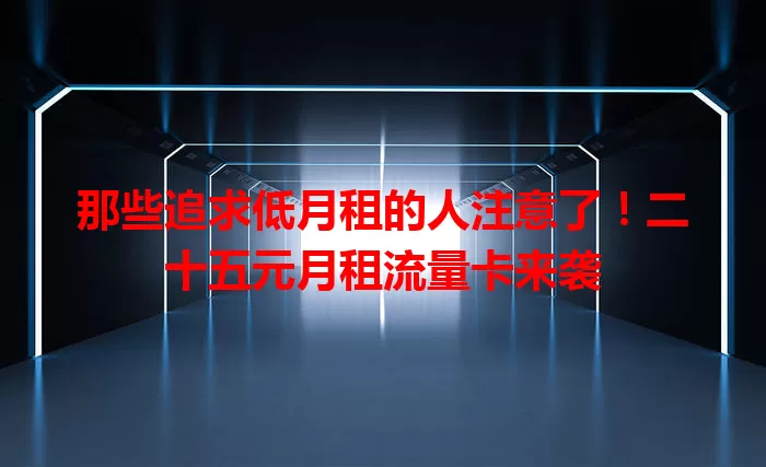 那些追求低月租的人注意了！二十五元月租流量卡来袭