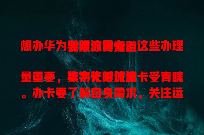 想办华为无限流量卡？这些办理要点你得知道

数字化时代流量重要，华为无限流量卡受青睐。办卡要了解自身需求，关注运营商政策，考虑设备兼容性，重视办理流程与售后服务，综合考量才能选到适合的卡畅享网络生活