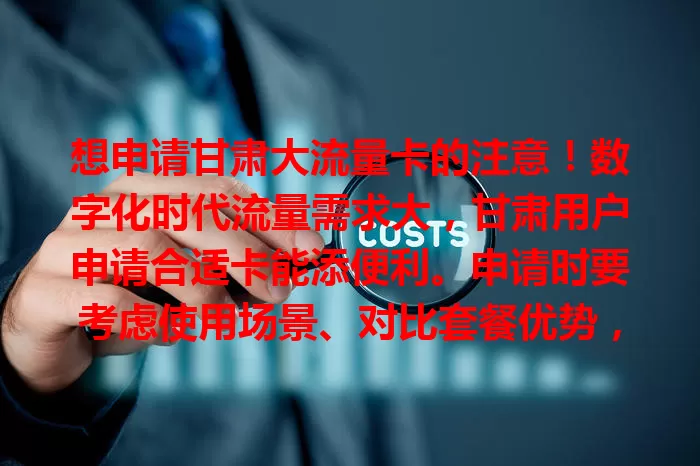 想申请甘肃大流量卡的注意！数字化时代流量需求大，甘肃用户申请合适卡能添便利。申请时要考虑使用场景、对比套餐优势，留意有效期、合约等细节，做好功课就能轻松拥有满意体验。