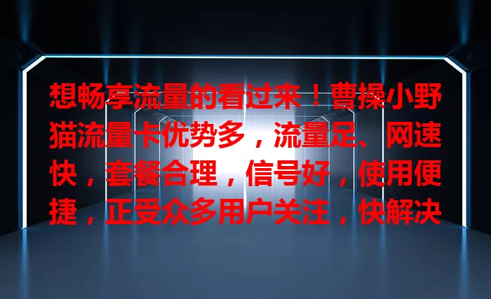 想畅享流量的看过来！曹操小野猫流量卡优势多，流量足、网速快，套餐合理，信号好，使用便捷，正受众多用户关注，快解决你的流量困扰！